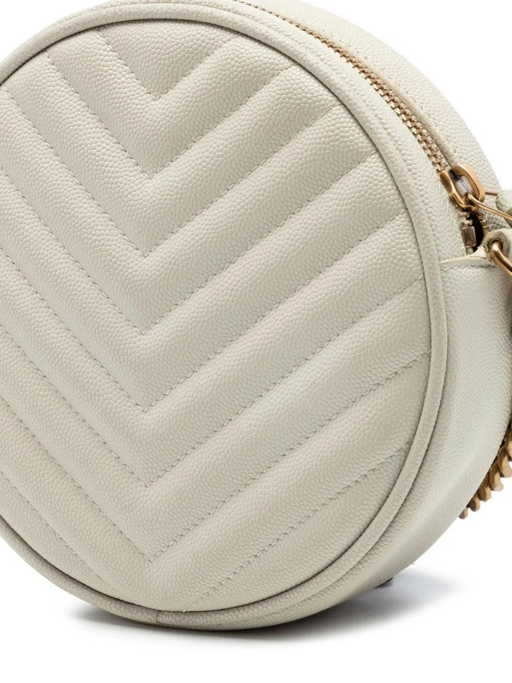 Chevron Quilted Round Crossbody Bag in Light Cream